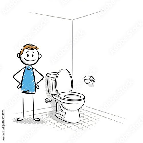 Character Inspecting New Home Sanitary Installation with Light Color Scheme and Bold Sketch Style
