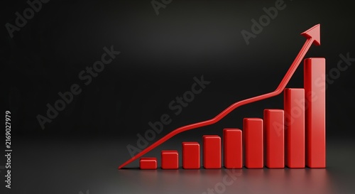 Red Financial Rising Bar Graph Symbolizing Growth Success And Progression On A Sleek Dark Background