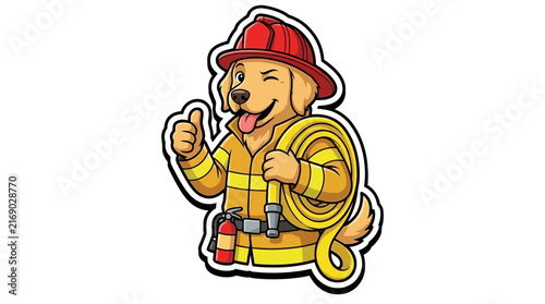 Golden retriever dog firefighter in uniform sticker.