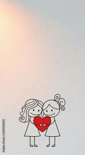 Minimalist Love Illustration of Two Embracing Figures with Curly Hair and Soft Background Texture