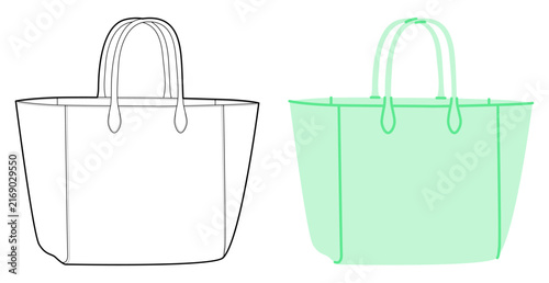 XL Tote Bag silhouette. Fashion accessory technical illustration. Vector satchel front 3-4 view for Men, women, unisex style, flat handbag CAD mockup sketch outline isolated