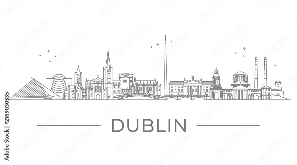 Obraz premium Dublin Ireland skyline line art illustration