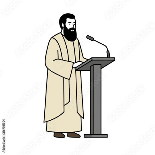 Man in robe speaking at a podium with microphone