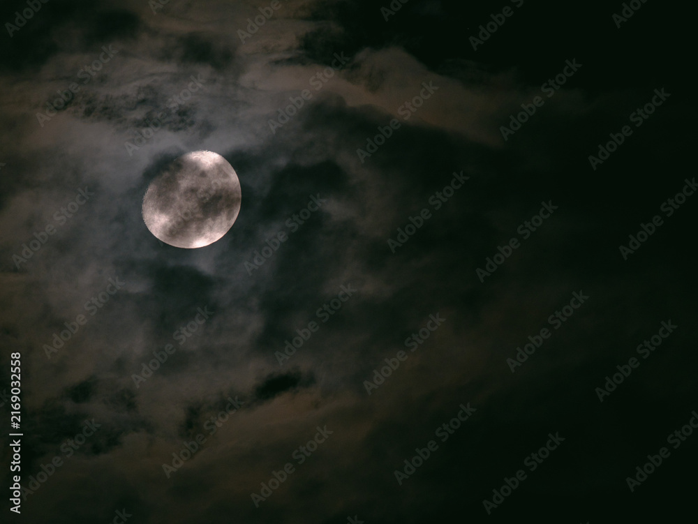 Fototapeta premium Tokyo,Japan - August 24, 2026: The half moon shining beyond thin clouds 