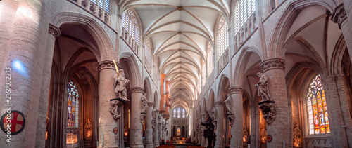 Panoramic View of St. Michael and St. Gudula Cathedral Interior in Brussels, Belgium
