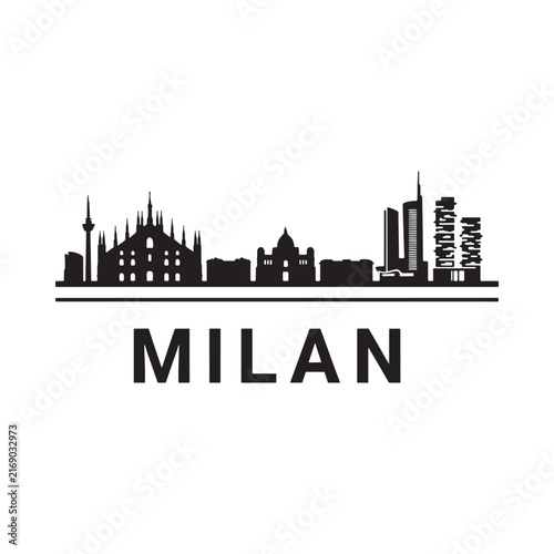 Milan Skyline Silhouette With Text Black Vector Illustration