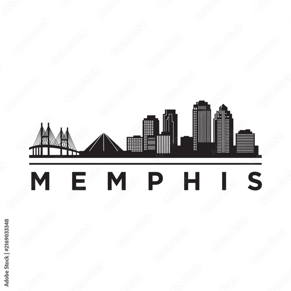 Obraz premium Memphis Skyline Silhouette Against White Background Minimalist Vector Illustration