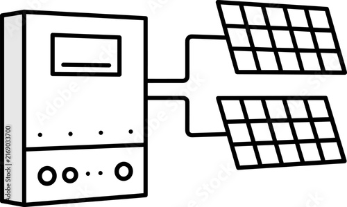 Solar panel and inverter system line icon. Vector illustration.