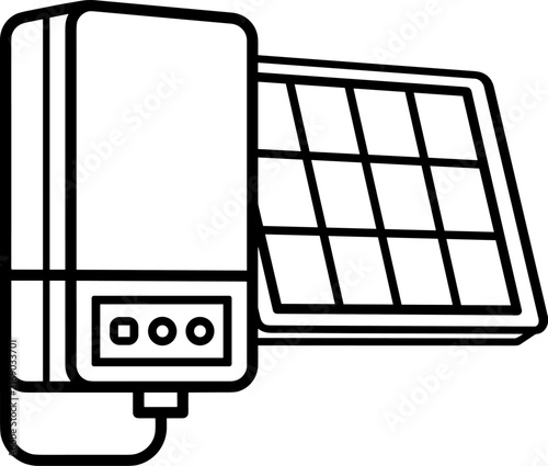 Wall mounted solar inverter and panel line icon. Vector illustration.