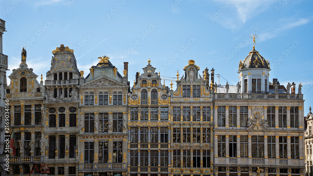 Fototapeta premium Ornate Guildhalls with Gilded Details in Grand Place of Brussels, Belgium