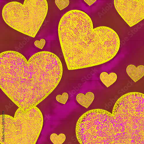 Glitter neon yellow textured hearts background dark purple pink gradient heart wallpaper