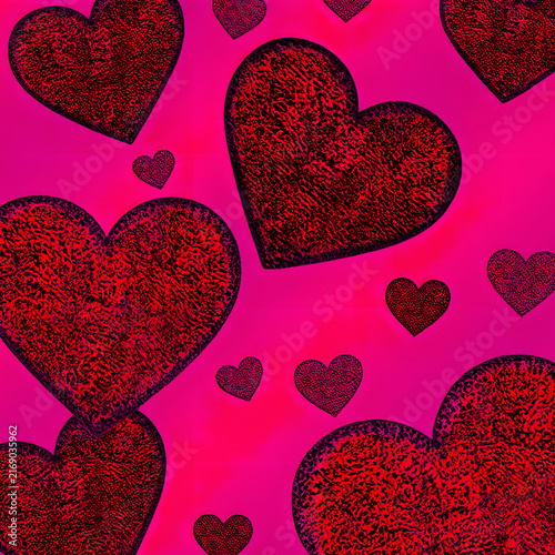 Glitter black and red hearts pattern purple pink gradient background heart texture wallpaper