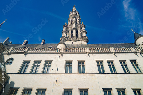 Tower and Architecture of the Town Hall in Grand Place of Brussels, Belgium