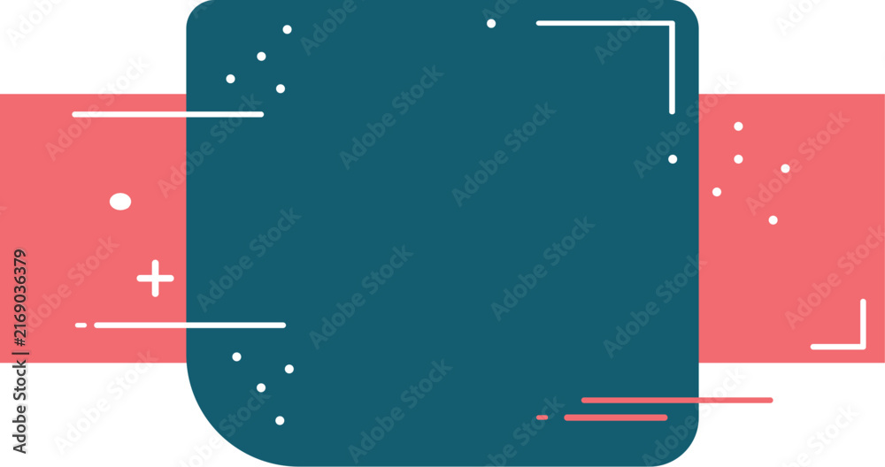 Obraz premium Modern geometric background template with teal frame coral stripe and decorative line elements