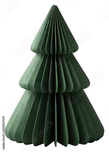 Minimalist 3D rendered green Christmas tree, transparent, isolated