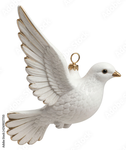 Elegant white dove holiday ornament for Christmas, transparent, isolated