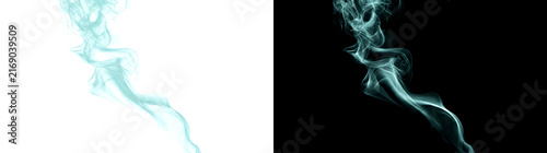 Foto Teal smoke wisp curling upward in delicate swirls on black background ideal for