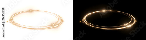 Foto Elegant gold neon ring forms glowing oval frame with sparkling light flare perfe