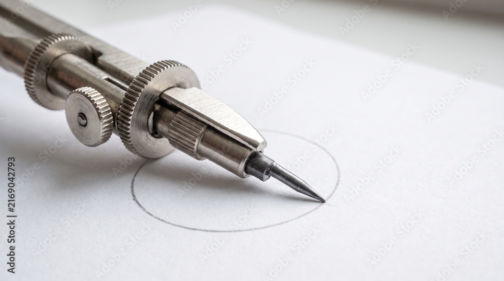 Fototapeta premium Drawing compass tool sketching precise circle on paper