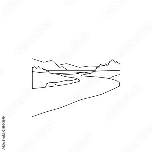 Minimalist river landscape line art