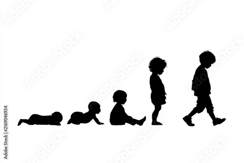 Stages of human growth from baby to child isolated on white background