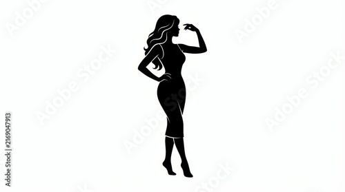 Silhouette of a stylish woman posing with hand on her hip isolated on white background