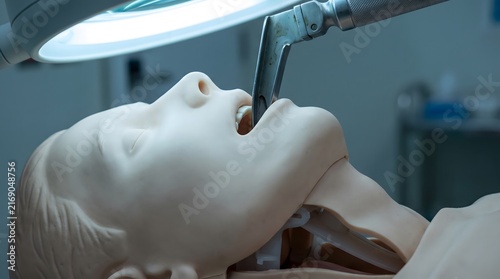 Intubation training on medical mannequin under surgical light