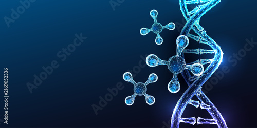DNA Double Helix Chemical Molecule Structure Biochemistry Genomics Glowing Blue Polygonal Vector