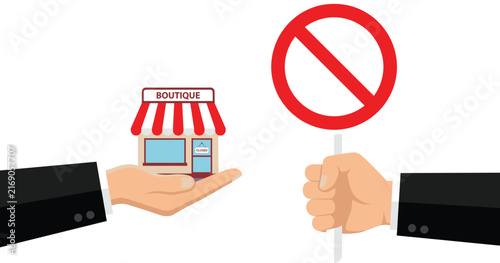Foto Boutique Storefront Offered in Hand With Prohibition Symbol Representing Retail