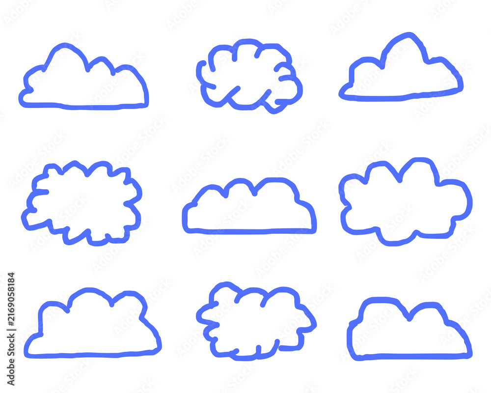 Fototapeta premium 手描きの雲9種類セット イラスト素材