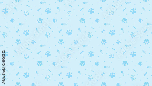 Soft blue background with playful pet icons. Paws, bones, fish, and toys scatter gently. Ideal for pet-related themes or children's design. No humans shown, no species identified