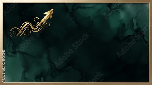 Luxury Gold Arrow Growth on Dark Green Marble Abstract Background  