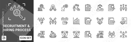 Recruitment And Hiring Process  Icon set collection. Vector icon pack featuring thematic icons for your presentations or business.