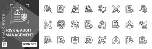Risk & Audit Management  Icon set collection. Vector icon pack featuring thematic icons for your presentations or business.