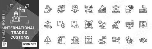 International Trade & Customs  Icon set collection. Vector icon pack featuring thematic icons for your presentations or business.