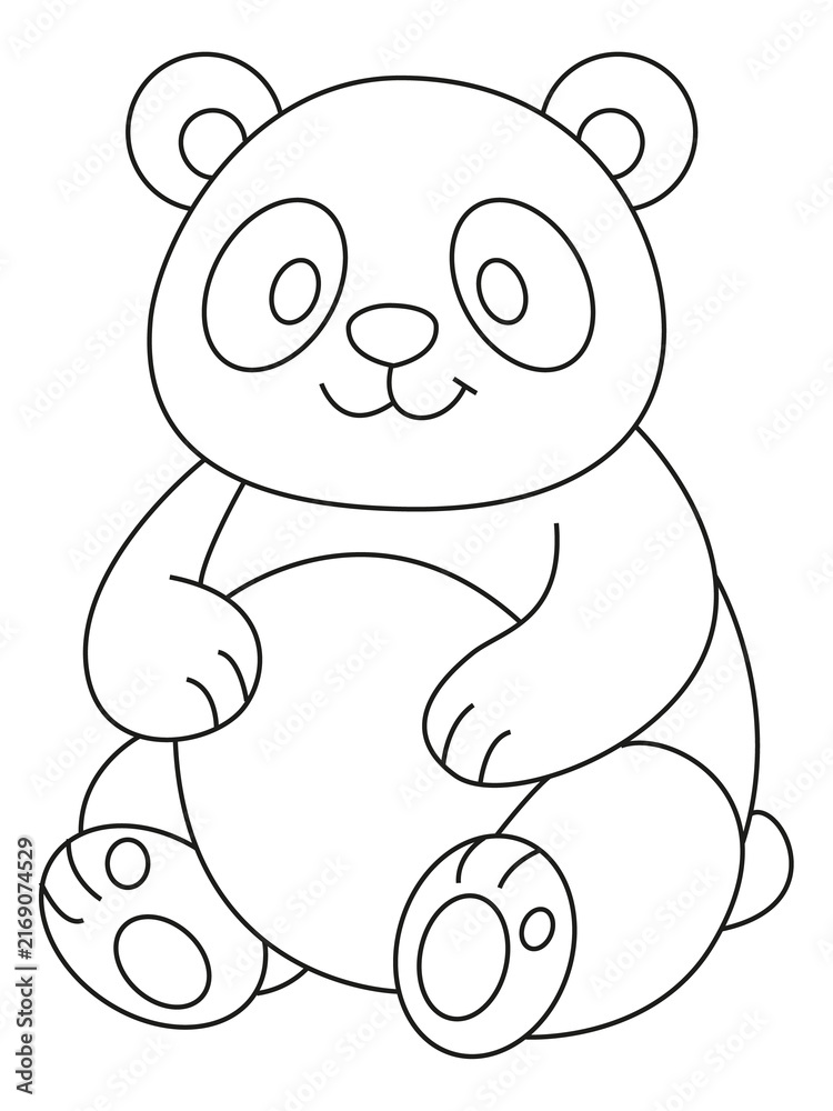 Obraz premium Illustrazione di un orsetto soffice disegnato a mano con contorno in stile line art, doodle art, pagina da colorare per bambini