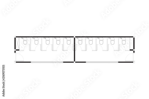Commercial Public Toilet Floor Plan Architectural CAD Black Lines Vector. 26