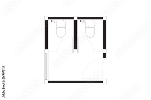 Commercial Public Toilet Floor Plan Architectural CAD Black Lines Vector. 28