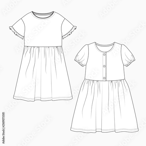 Girl's Long Dress with Double layer Ruffles and full open placket front knot trims