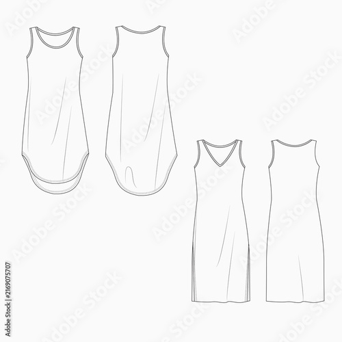 Women's Long Dress with Different Trim Details.