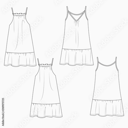 Women's Long Dress with Different Trim Details.