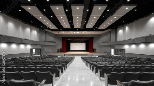 Spacious Modern Auditorium with Empty Seats and Stage Area