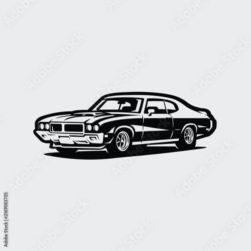 Classic american muscle sport car monochrome vector isolated