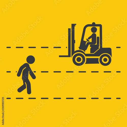 Isolated danger sign highlighting forklift lane prohibiting pedestrian walking for industrial warehouse safety compliance and personal injury prevention protocols