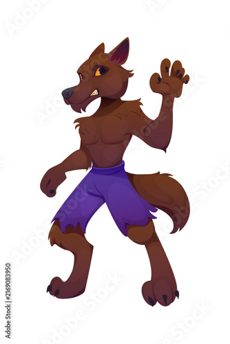 Bild auf Leinwand Cartoon werewolf vector character with angry eyes and sharp claws