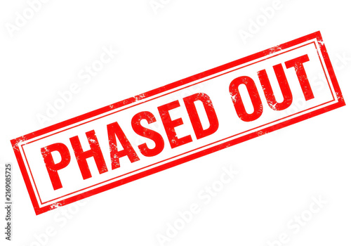 A red distressed rubber stamp with the words PHASED OUT printed diagonally on a transparent background, indicating discontinuation.