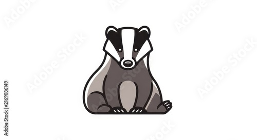 Cute cartoon badger sitting on white background.
