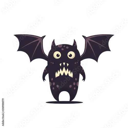 Cute Cartoon Bat Character with Sharp Teeth and Wings.