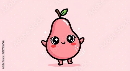 Cute Cartoon Pear Character with Blushing Cheeks.
