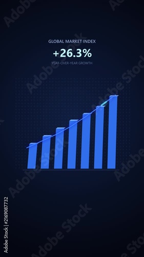 3d animation business growing chart with world map background, finance success, stock exchange growth